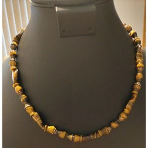 GORGEOUS TIGER'S EYE 20" NECKLACE With GOLDTONE CLASP. POLISHED-GREAT CONDITION